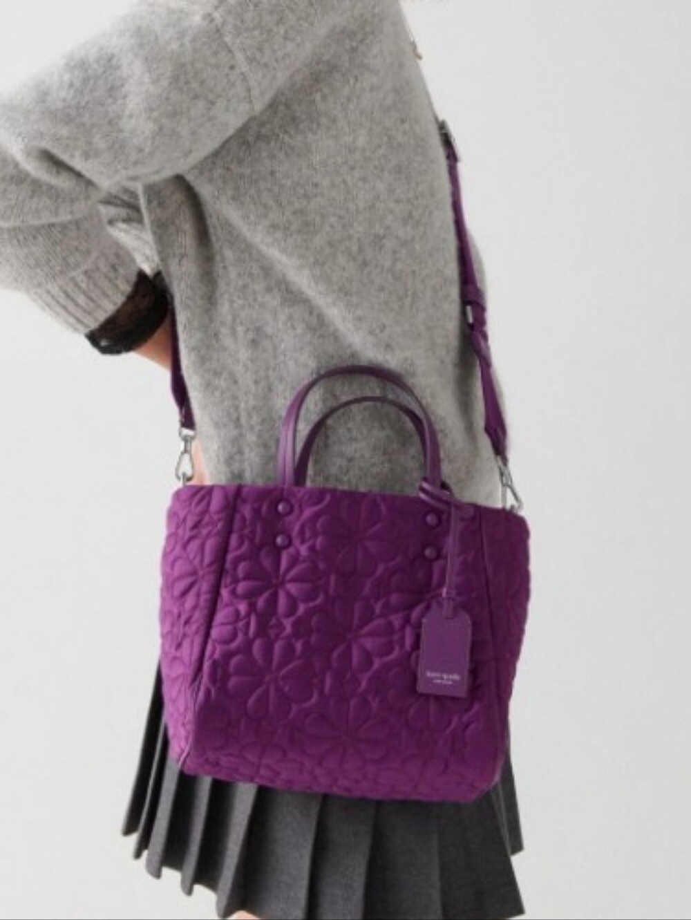 Kate Spade Tilly Quilted Flower Purple Nylon Crossbody Mini Tote kip - Picture 2 of 9